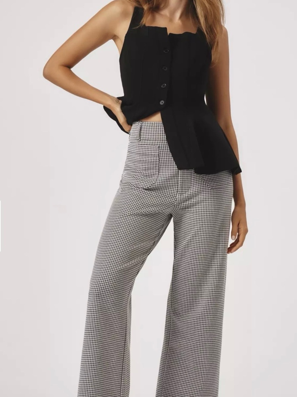 Maeve Women’s Collette Black & White Houndstooth High Rise Wide-Leg Pants Sz 29